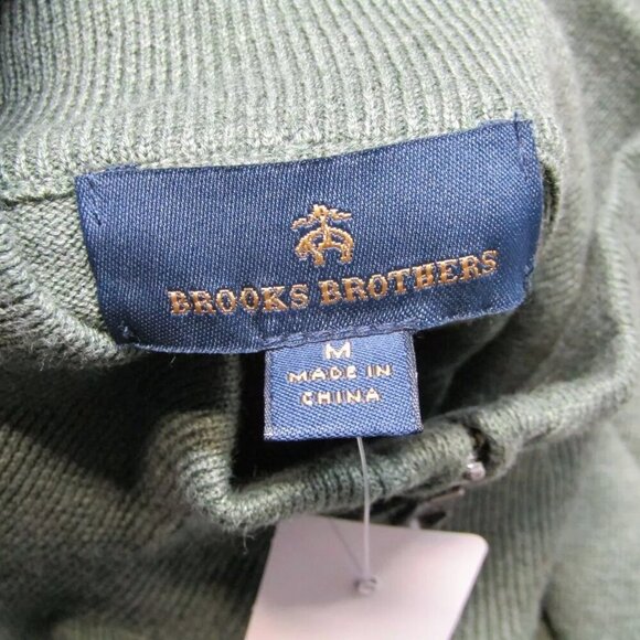 NEW BROOKS BROTHERS Mens Sweater Green Half Zip Pullover Combed Cotton Size M - Picture 3 of 8
